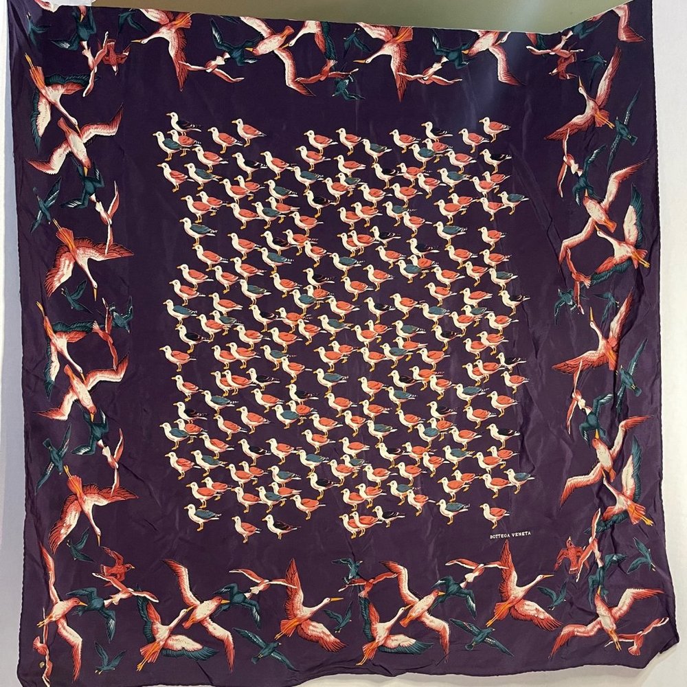Bottega Veneta Womens Scarf w/ Birds 100% Silk EUC - Picture 1 of 8